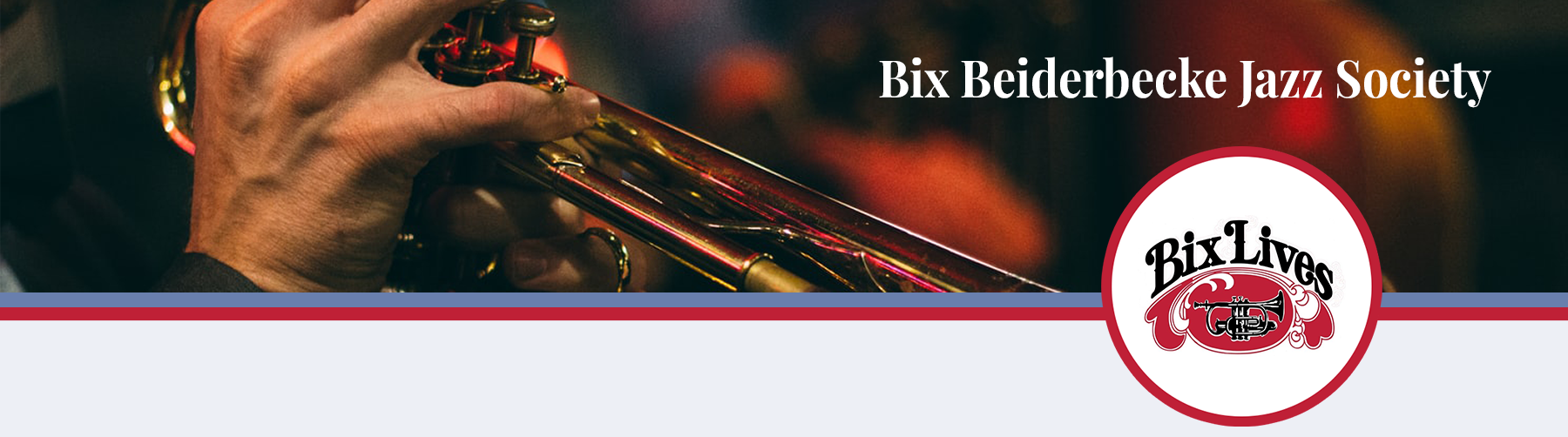Bix Jazz Society logo with text 'Welcome to the Bix Jazz Society'