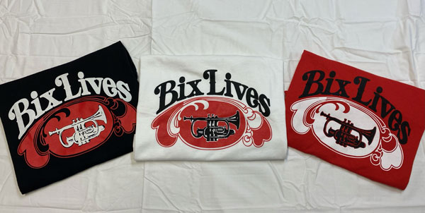 Image of Bix Jazz Society T-shirts in black, white, and red designs